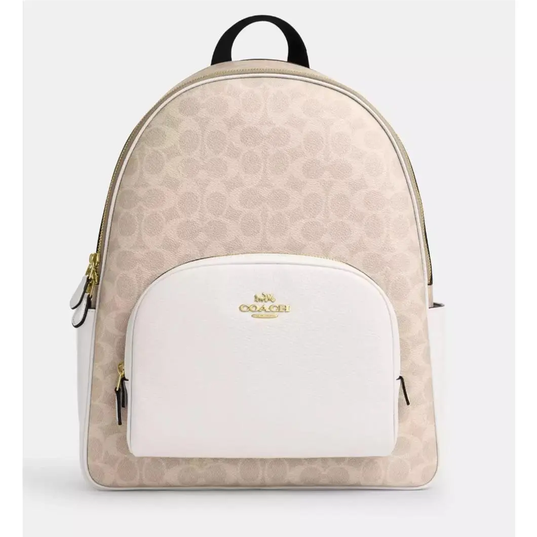 Coach Court Large Sand/chalk Signature Coated Canvas Leather Backpack -CZ175