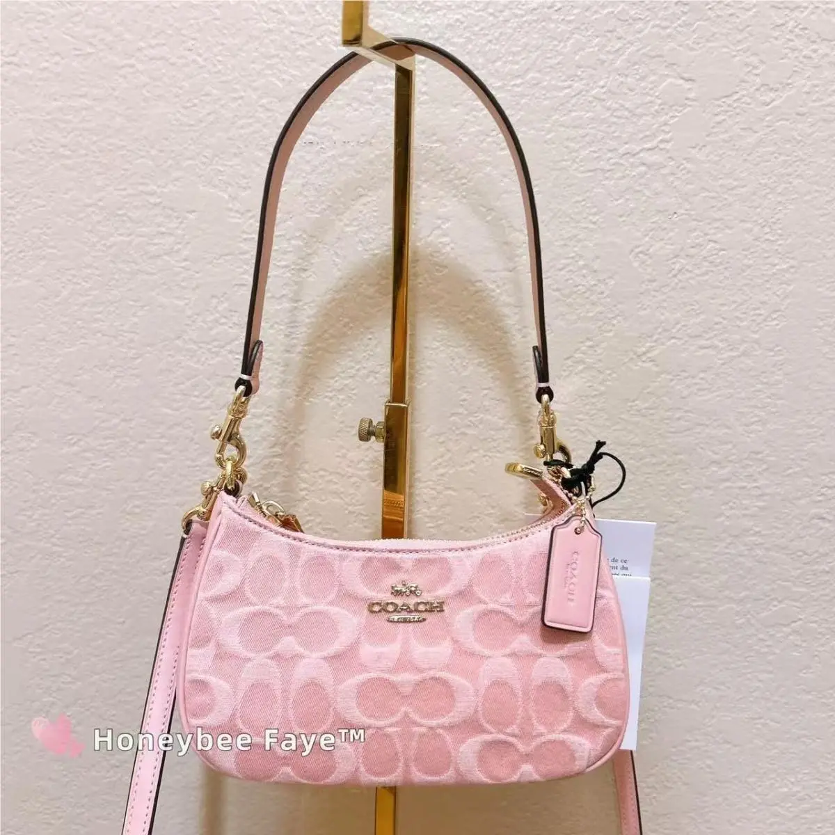 Coach Teri Mini Crossbody Bag In Signature Denim CFF97 Gold/light Pink