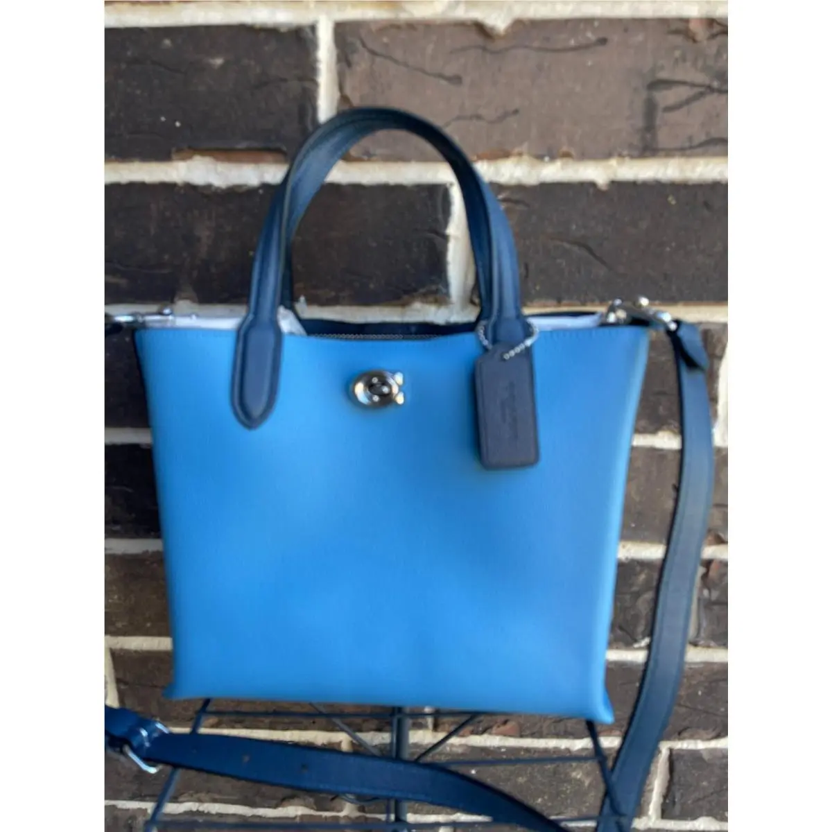 Coach Willow 24 Tote Pool Multi Blue Silver Tone Hardware Leather C8561