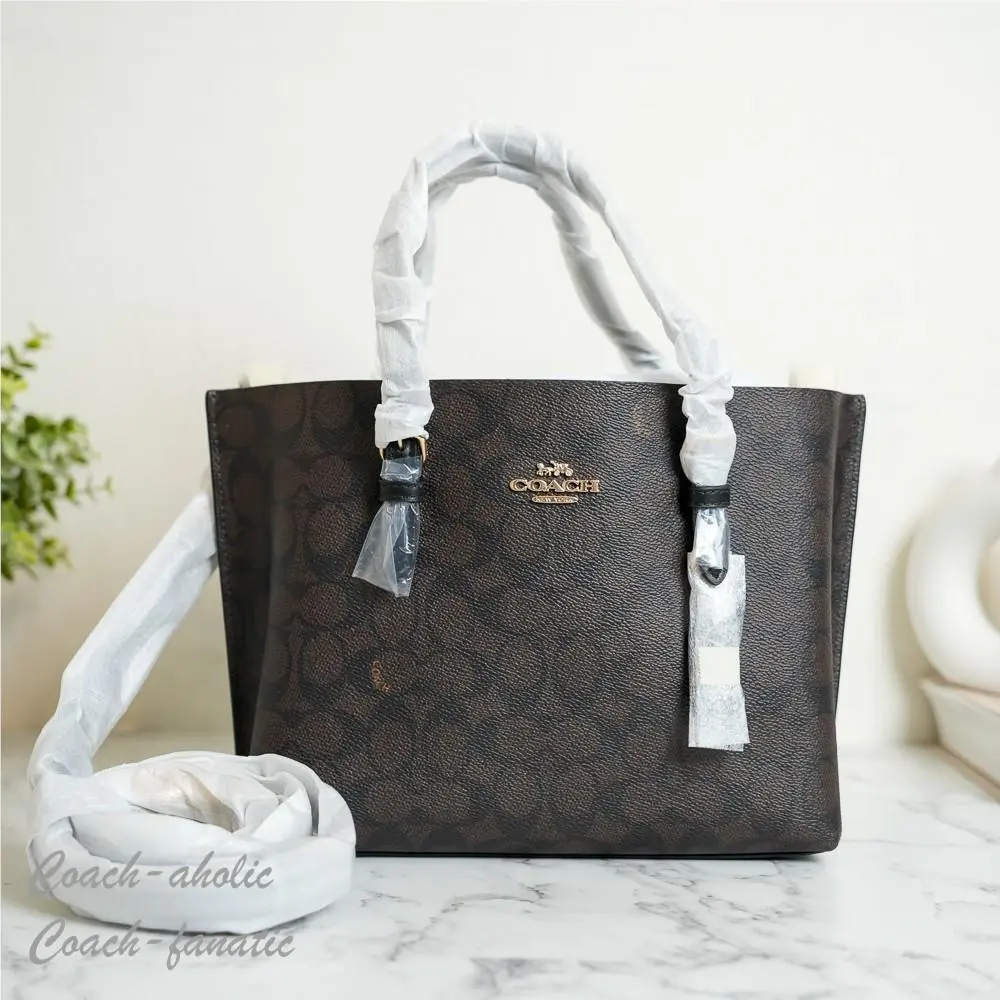 CV965 Mollie Tote 25 Signature Canvas Crossbody Strap Im/walnut/black by Coach