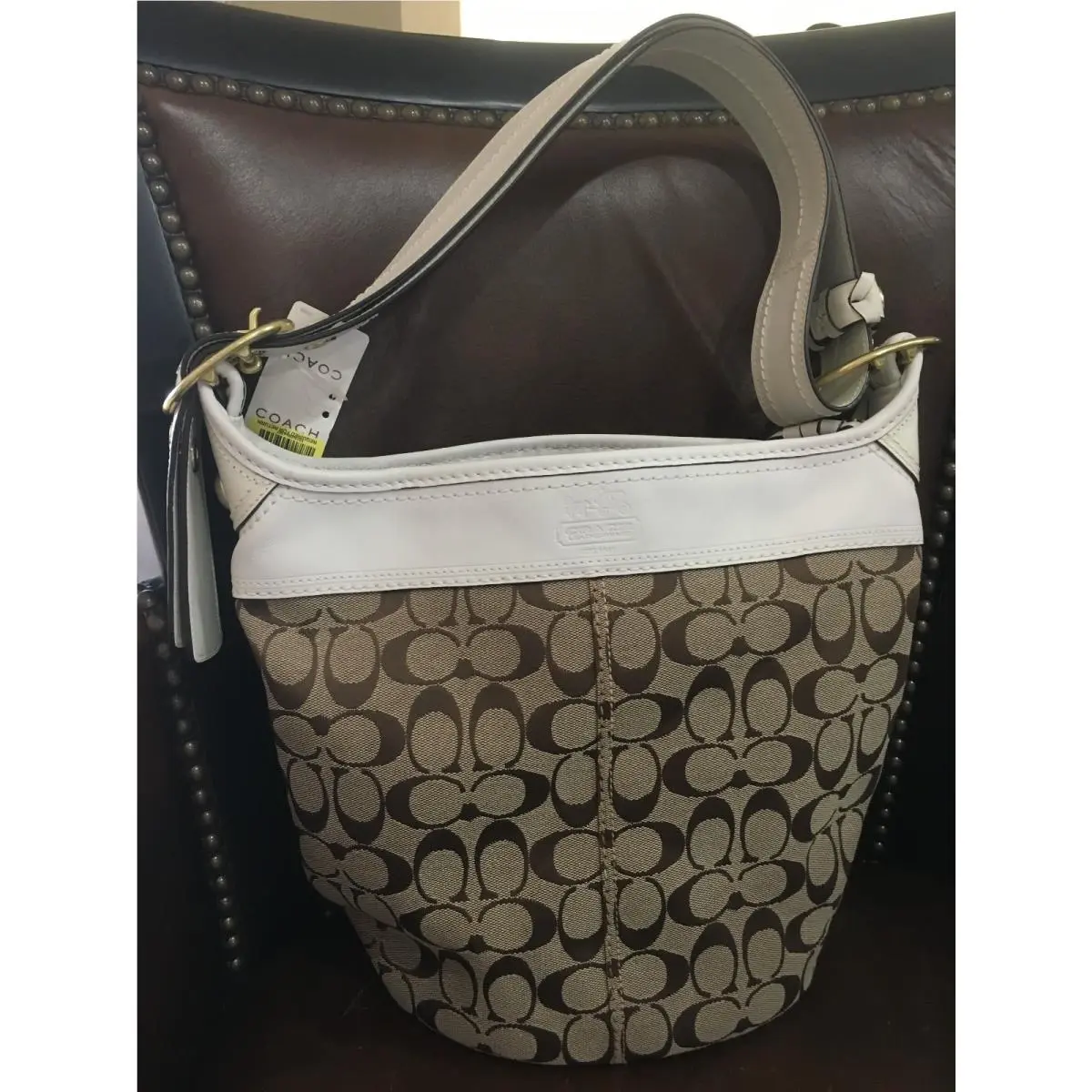 Coach Signature Leather Bag Purse 298.00 White Creme Tan with Dust Bag