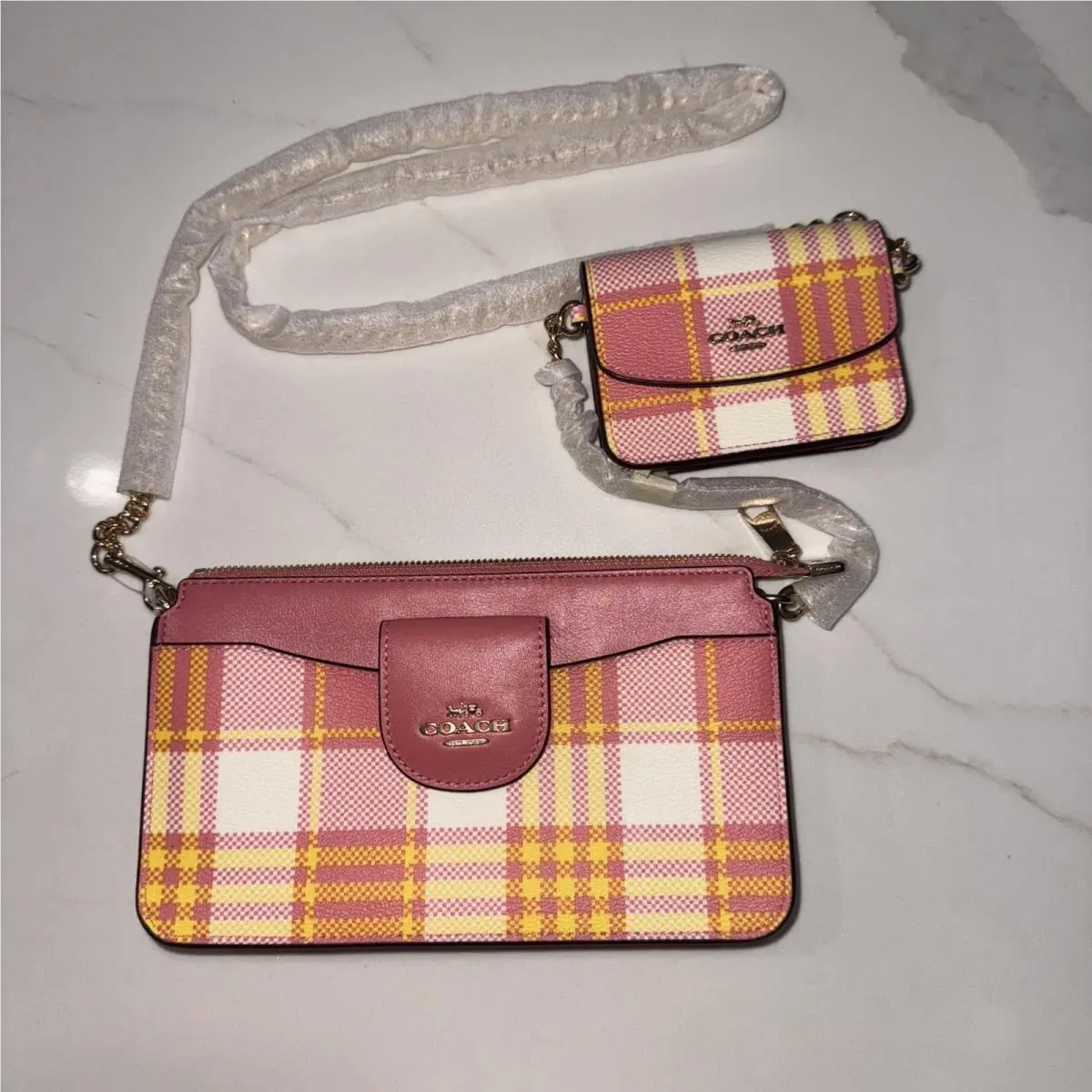 Coach C8682 Garden Plaid Poppy Crossbody Purse Bag with Mini Wallet
