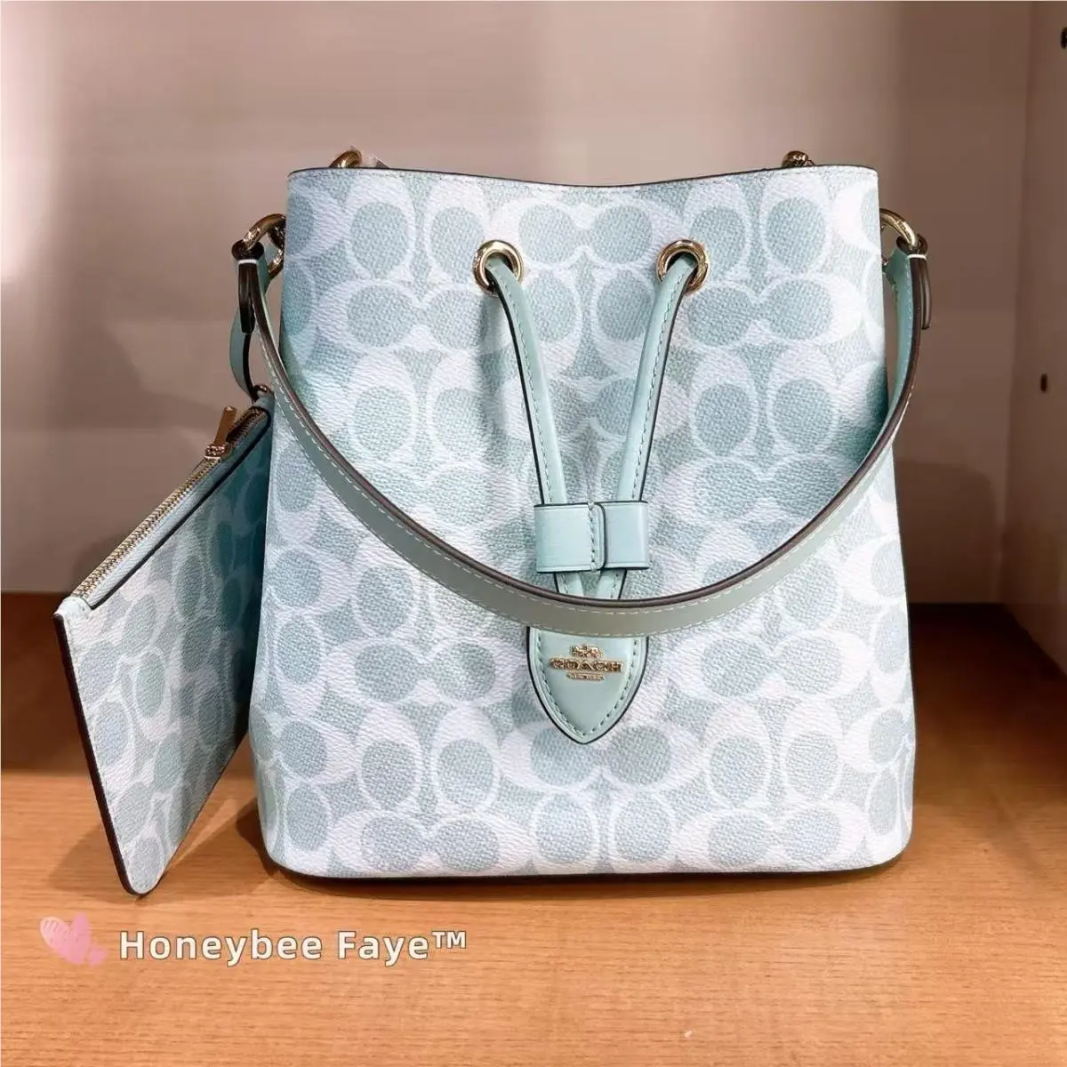 Coach Rowan Bucket Bag In Signature Canvas CEZ36 Gold/light Blue