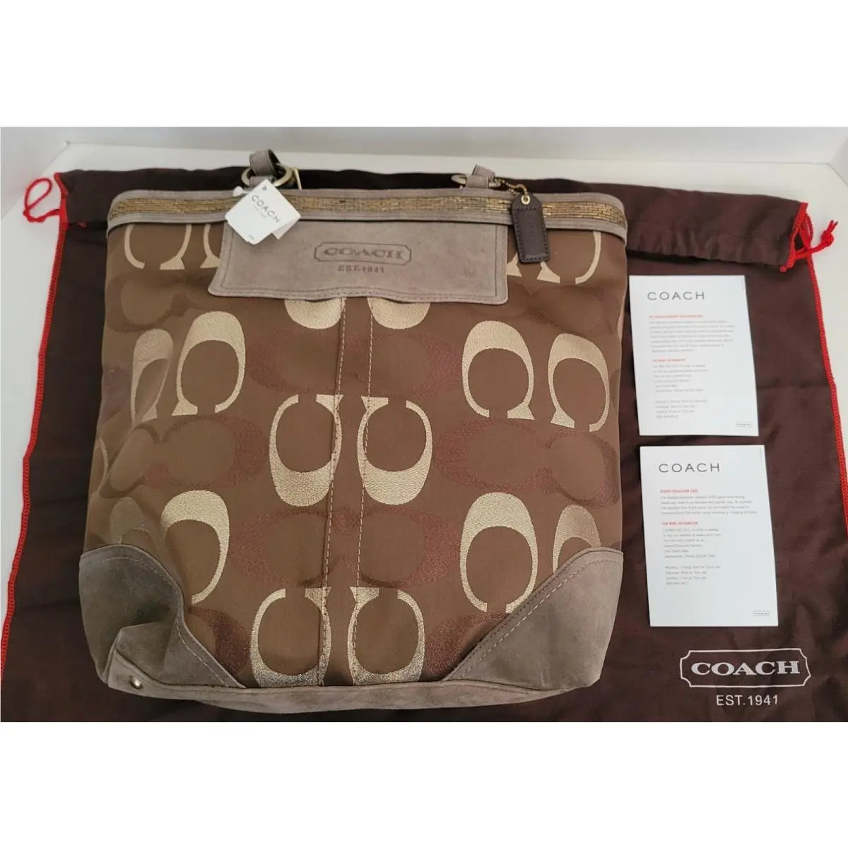 Coach Signature Purse G06K-10446 Brown Beaded Large Tote w/ Tags Dust Bag