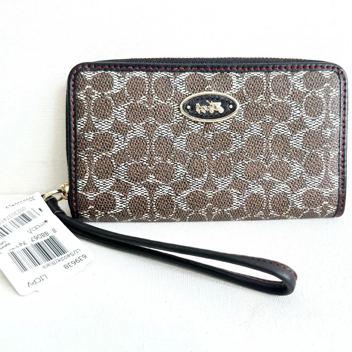 Coach Zip Around Wristlet Signature Canvas Organizer Wallet 63963B Brown