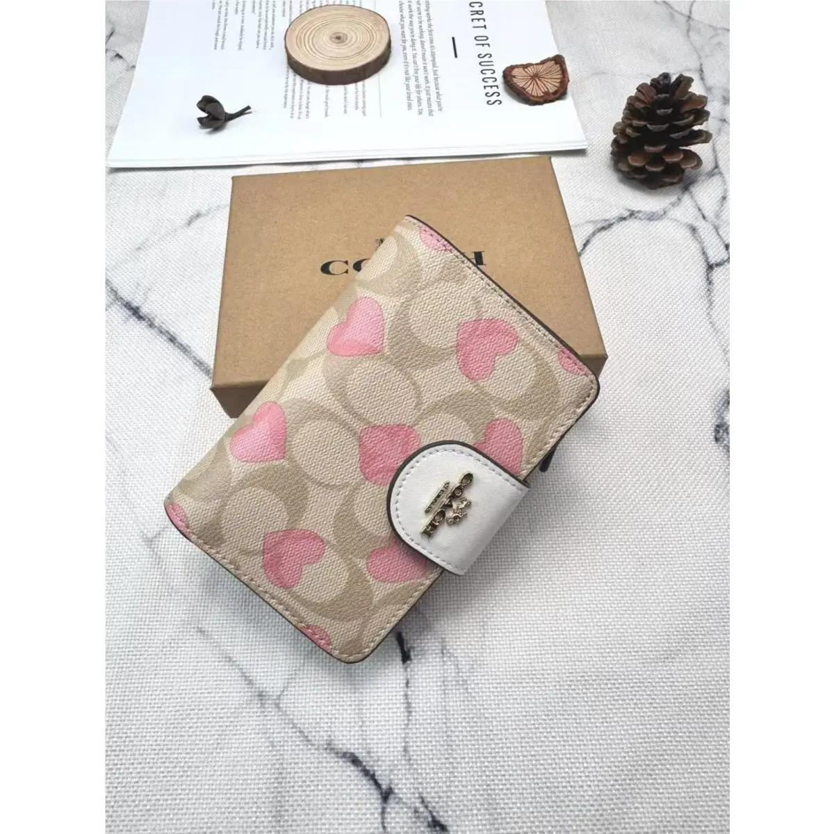 2026 Coach Medium Corner Zip Wallet In Signature Canvas with Heart Print CQ146