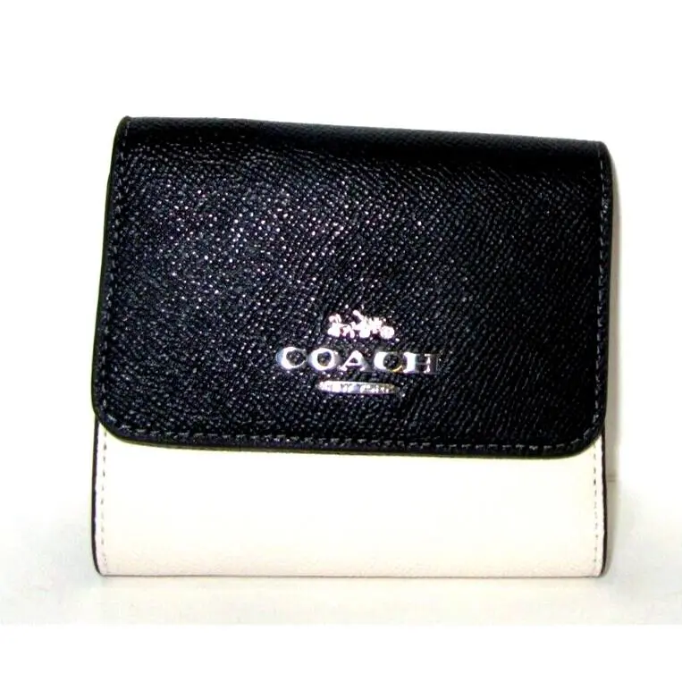 Coach Brand CF446 Small Trifold Wallet Black/ Chalk Multi Leather