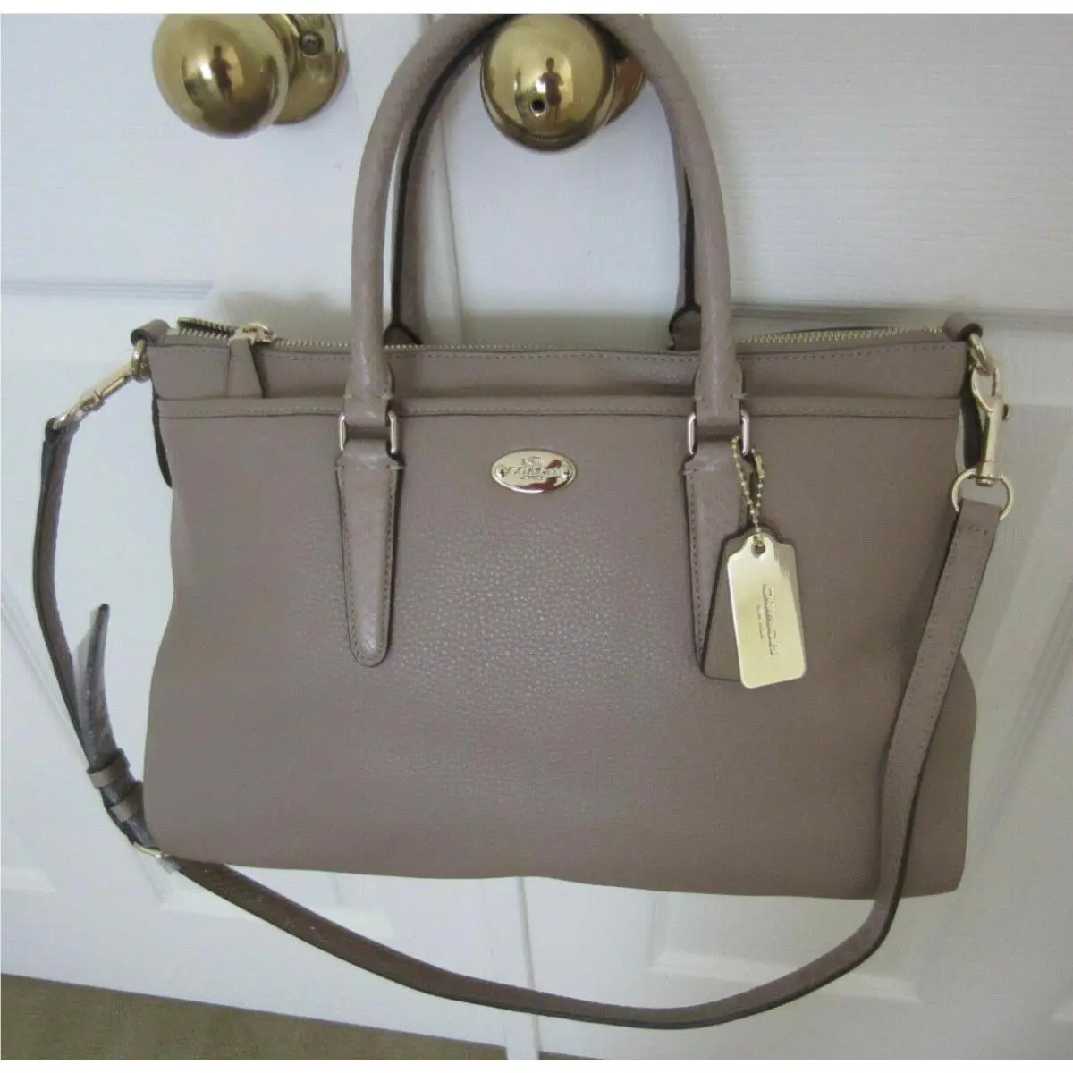 Coach F36125 14 Morgan Satchel Handbag Pebble Leather Exotic Trim Stone