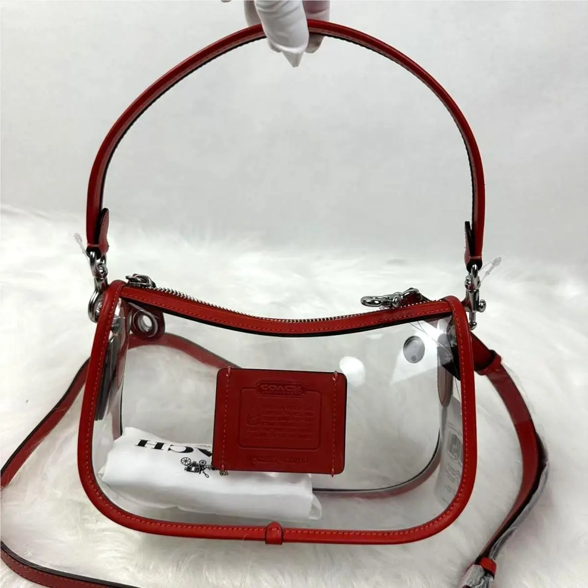 Coach Stadium Swinger Crossbody Bag In Clear Pvc with Dust Bag CBH13 Red