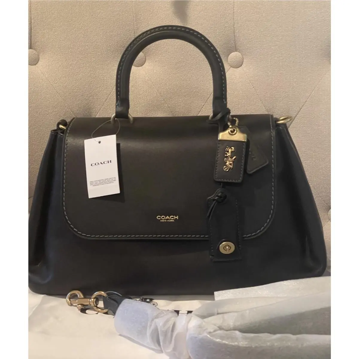 Coach Slouchy Rogue Top Handle Bag In Black /brass Hardware Gift Boxed