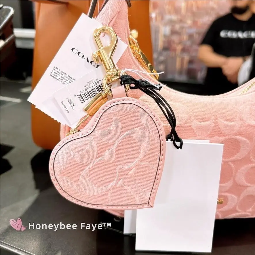 Coach Heart Bag Charm In Signature Denim CEU37 Gold/light Pink