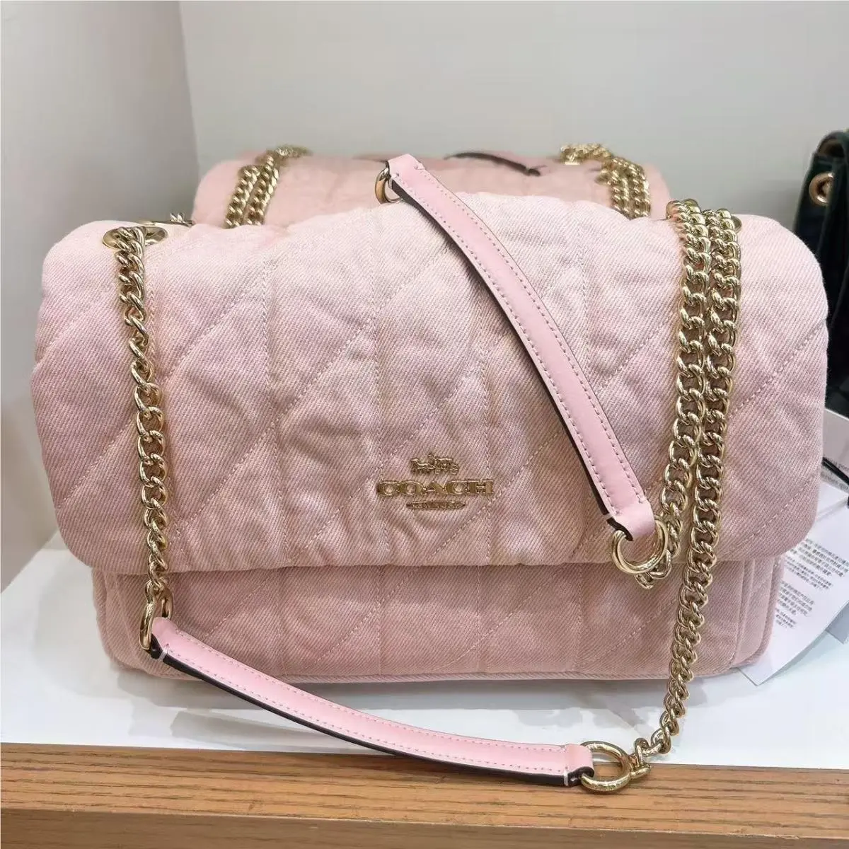 Coach Elodie Crossbody Bag In Loved Denim with Quilting CER78 Light Pink