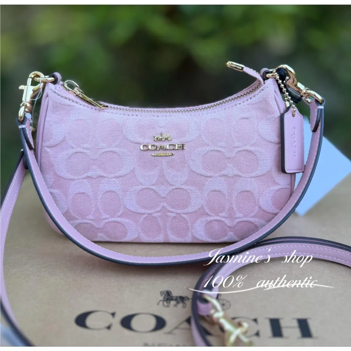 Coach Teri Mini Crossbody Bag In Signature Denim CFF97 Gold /light Pink