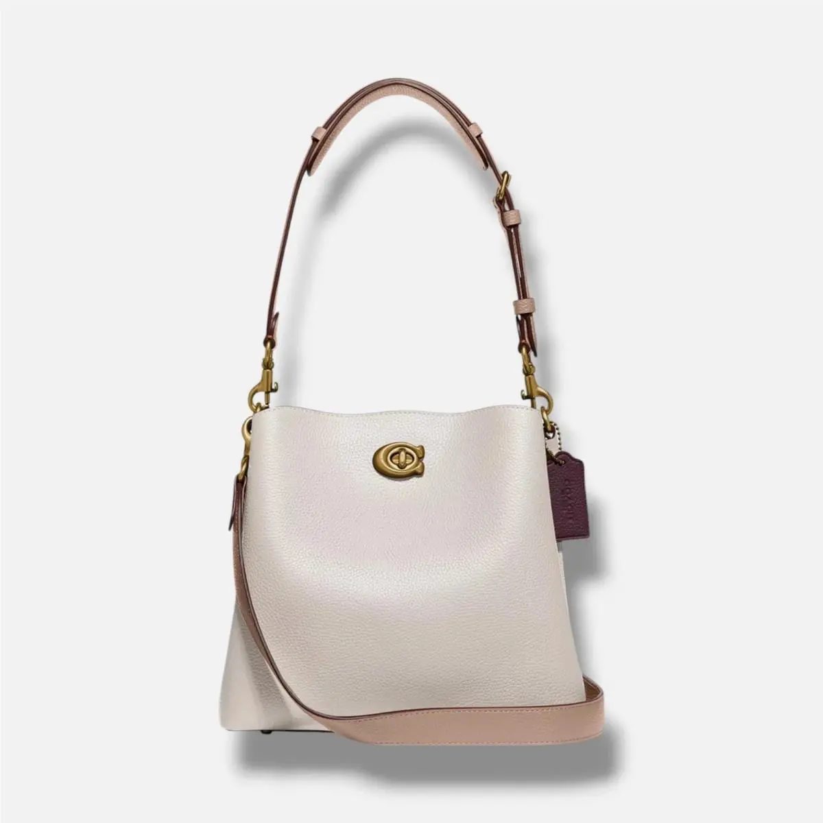 Coach Women`s White Pebble-grain Leather Turn Snap-lock Willow Bucket Bag X7302