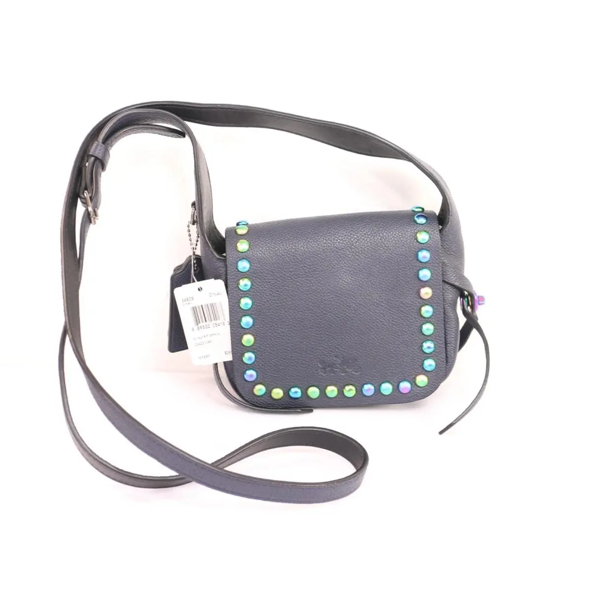 Coach Dinky 14 Navy Leather Crossbody Bag Iridescent Studs Style 36508