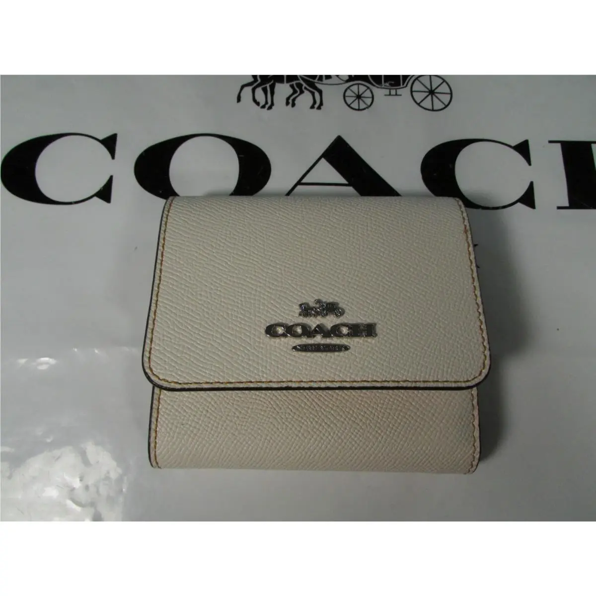 Coach Small Trifold Wallet with Rainbow Signature Interior CJ662 Chalk Multi