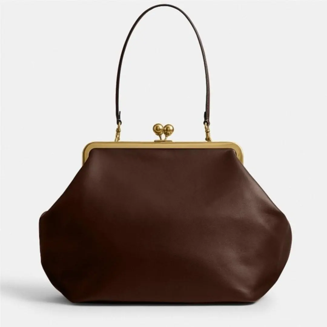 Coach Glovetanned Leather Kisslock Large Frame Dark Brown Limited Re-edition