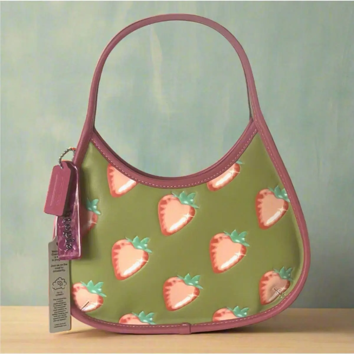 Coach Coachtopia Ergo Bag Strawberry Print CL757 Sabrina Lau Green Leather