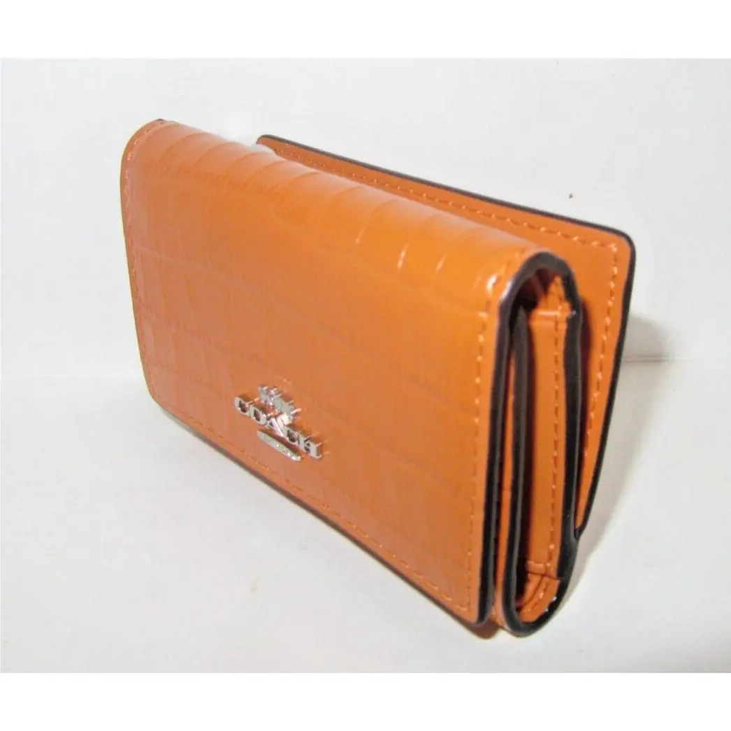 Coach Cu914 Embossed Leather Micro Wallet Washed Orange Embossed