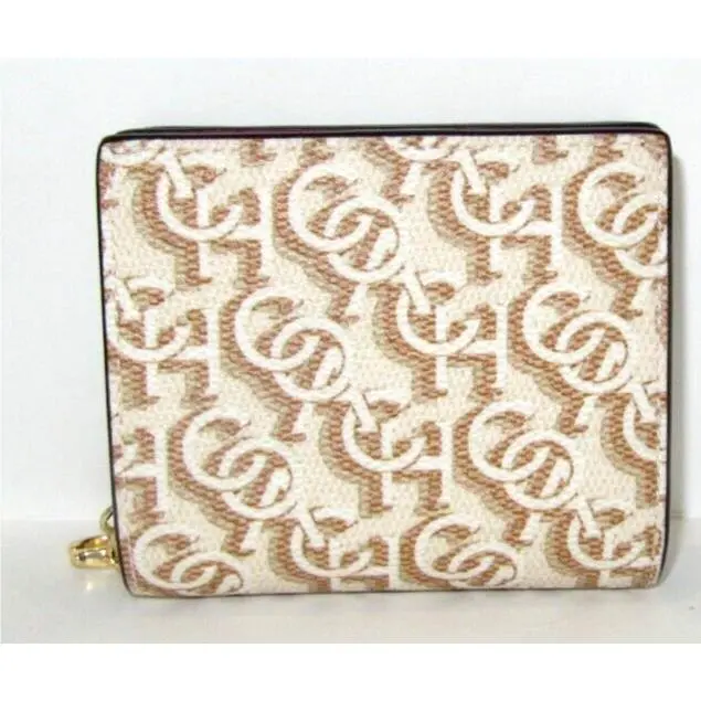 Coach CF522 Chalk Monogram Print Snap Wallet with C Charm