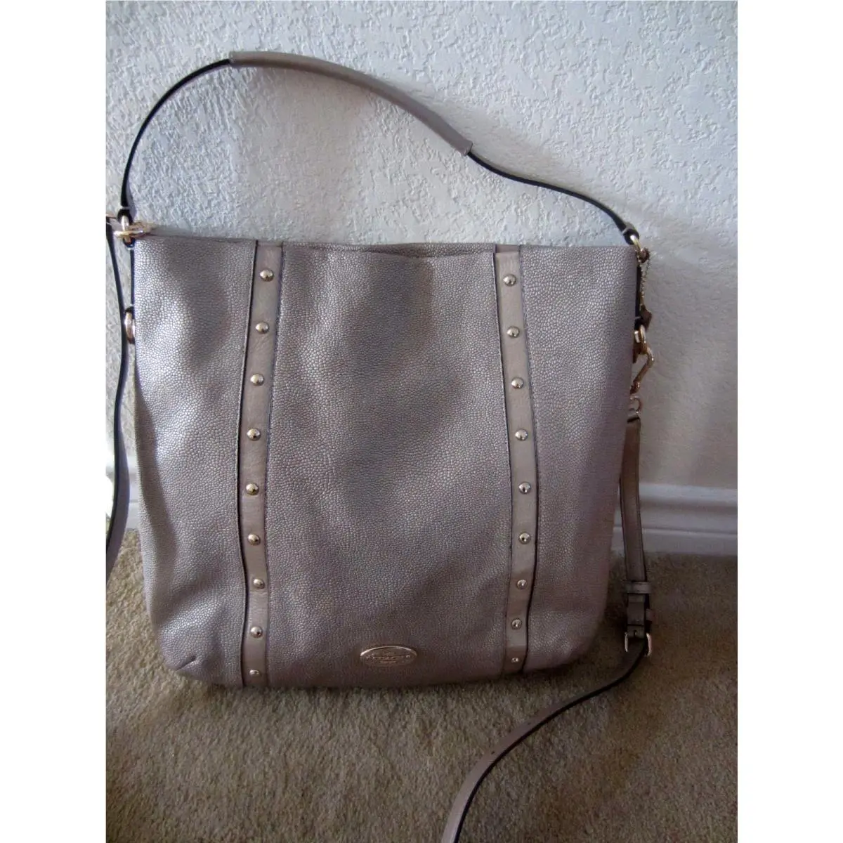 Coach Gold Madison Caviar Studded Leather F34513 Shoulder Bag Crossbody