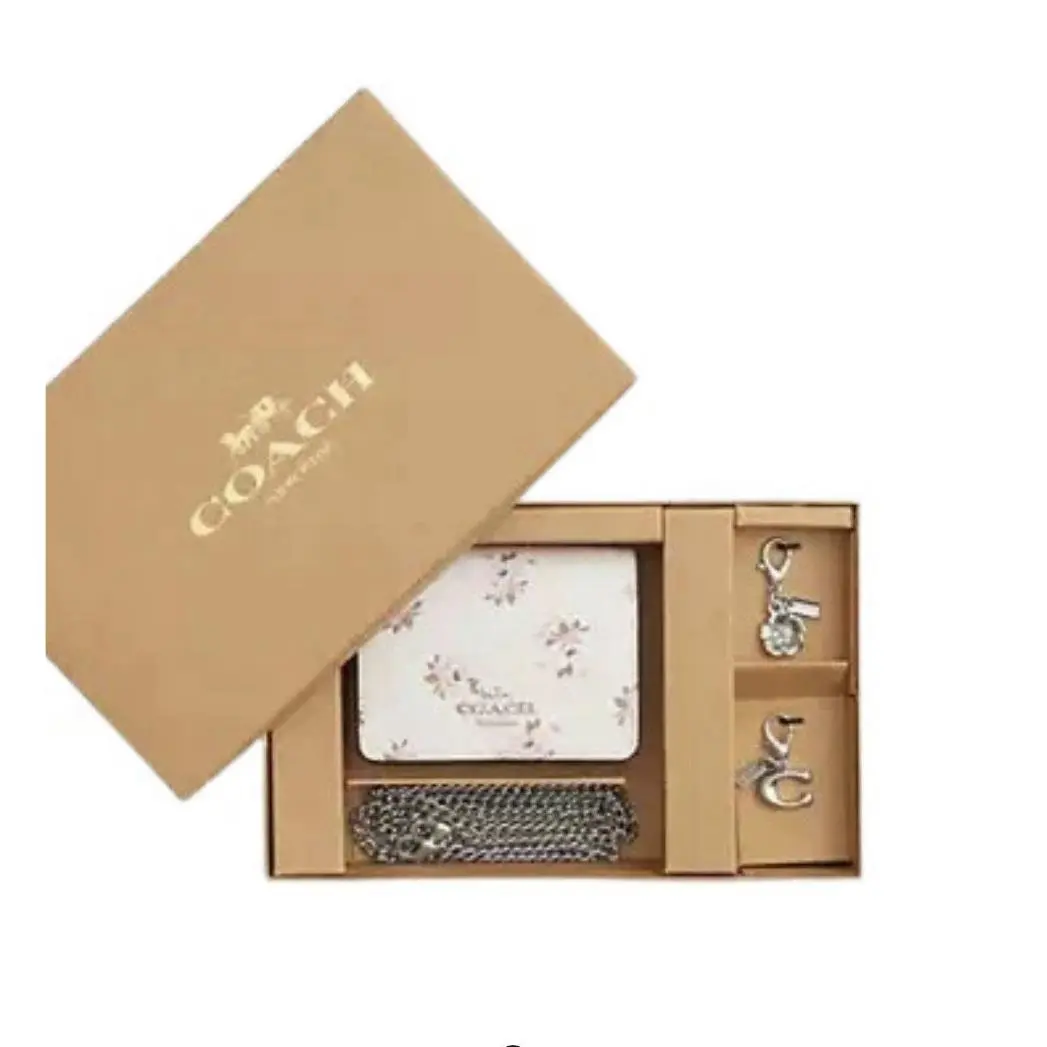 Coach Boxed Mini Travel Wallet On A Chain with Floral Print Chalk