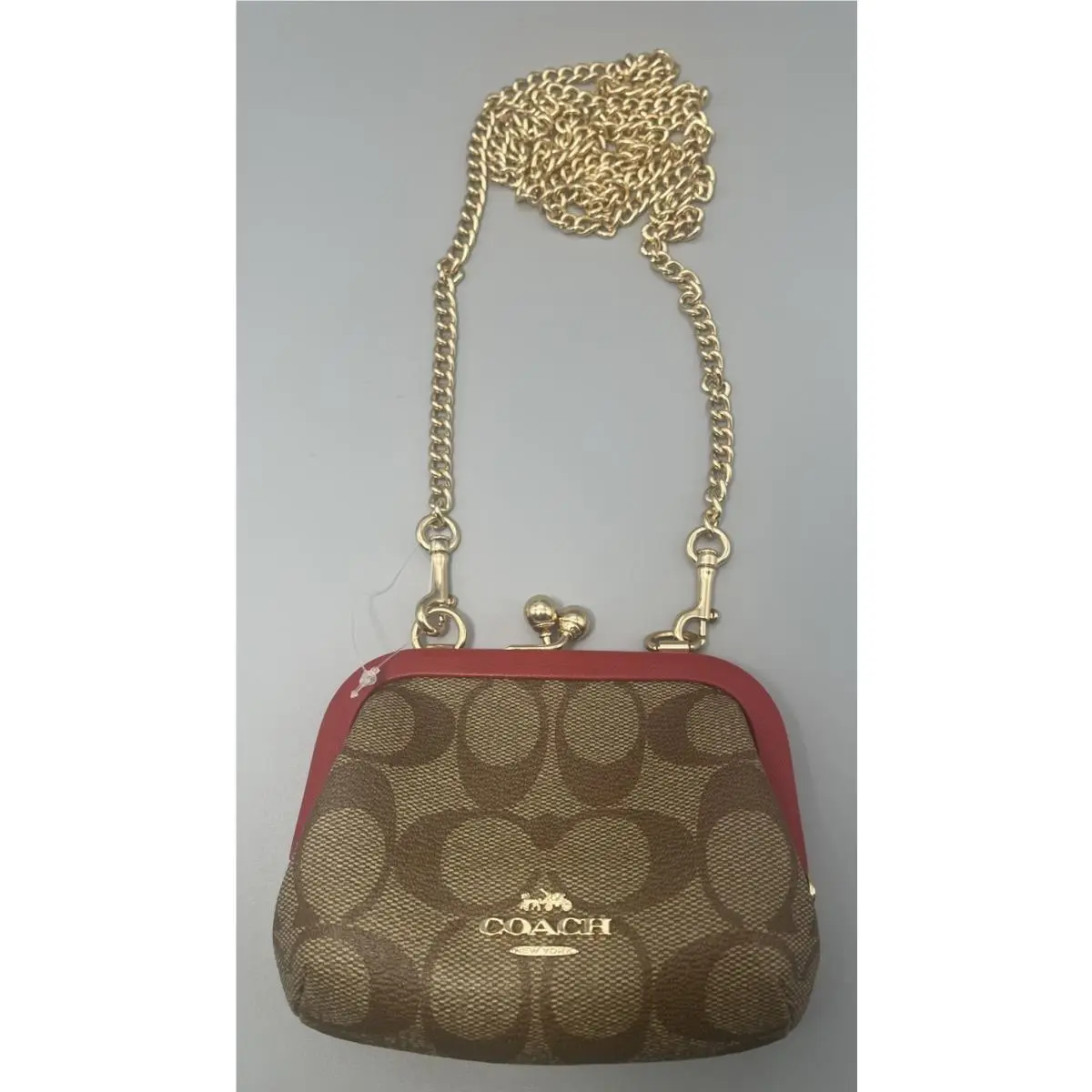Coach Nora Kisslock Signature Canvas Red Leather Chain Strap CH520 Rare