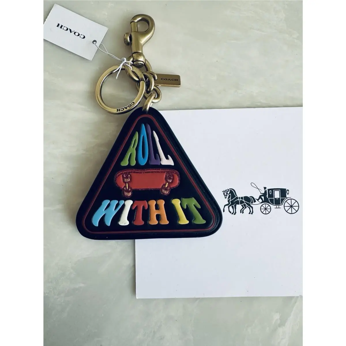 Coach Black/multi Roll with IT Bag Charm / Key Ring / Fob CA337