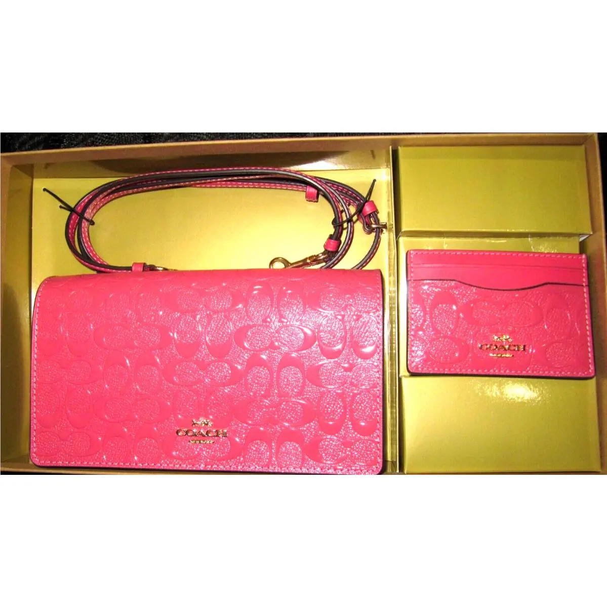 Coach CH359 Anna Clutch Crossbody Bag /card Case Strawberry Haze Pink Gift Box