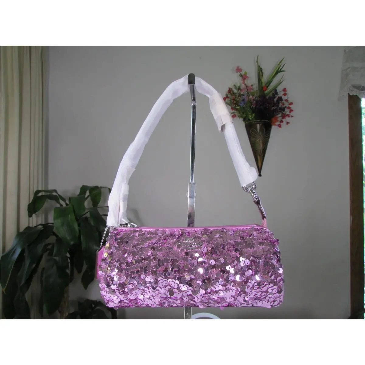 Coach Nolita Sequins Metallic Calf Leather Barrel Bag CQ589 Lilac