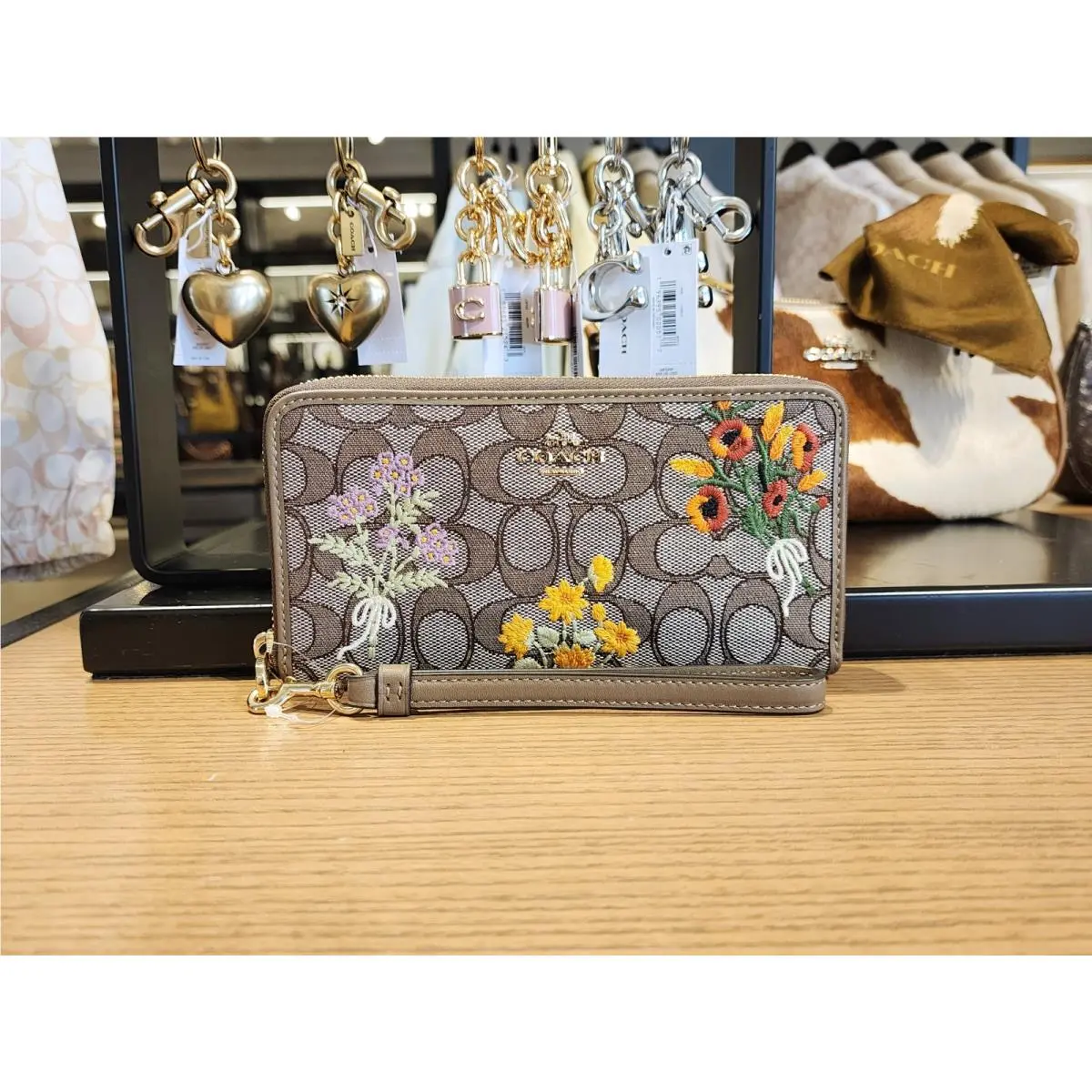 Coach Long Zip Around Wallet Signature Jacquard with Floral Embroidery CEC23