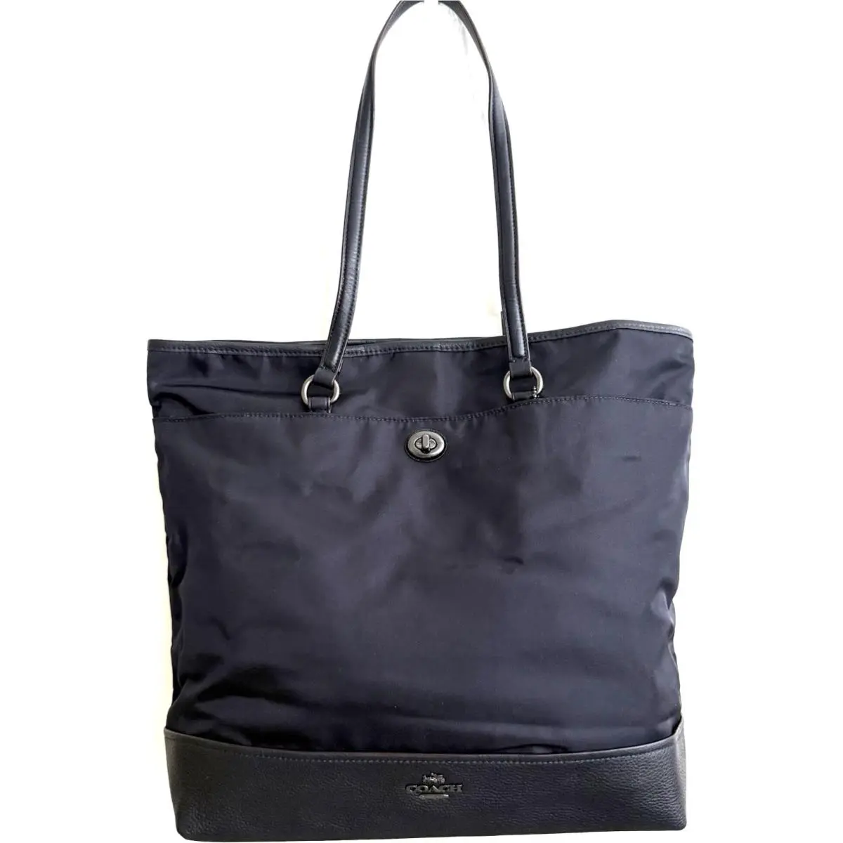 Coach 59073 Nylon Leather Work Tote Travel Shoulder Midnight Blue Large