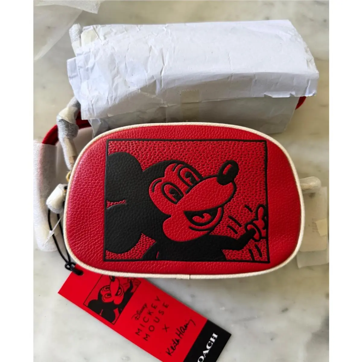 Coach Disney Mickey Mouse X Keith Haring Badge Camera Crossbody Red