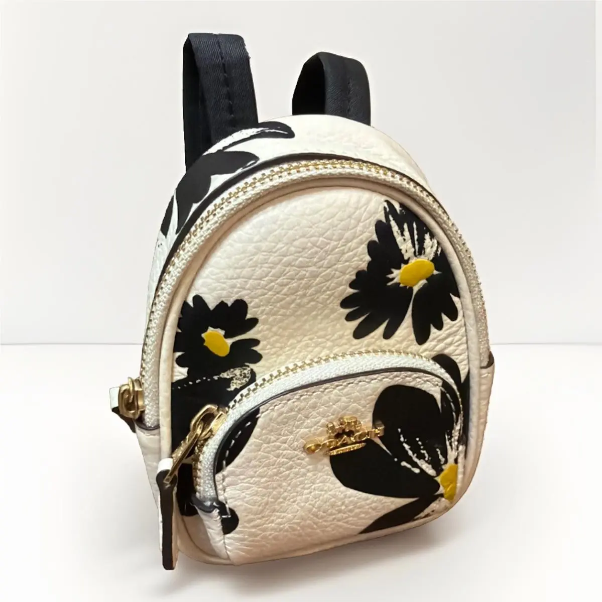 Mini Court Backpack Leather Bag Charm Floral Print CZ605 Chalk Black by Coach