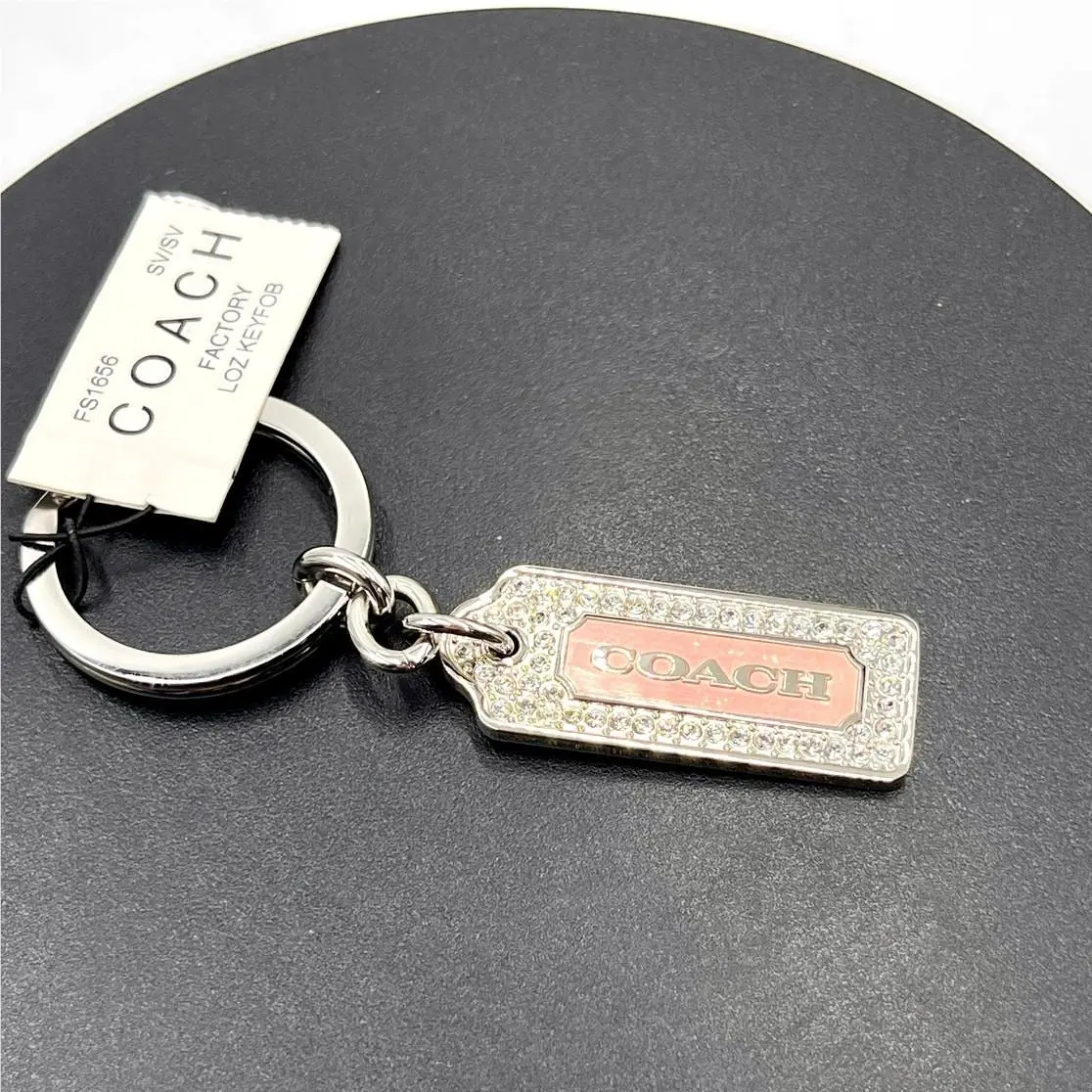 Loz Pave Lanyard Diamond Pink Enamel Keychain Fob Purse Charm Tag by Coach