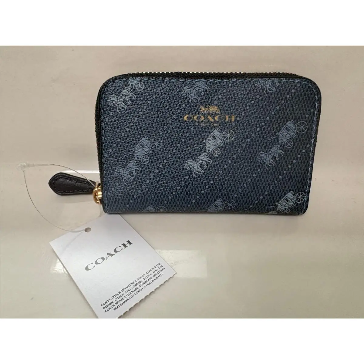 Coach Horse Carriage Zip Accordion Card Case Denim C4210