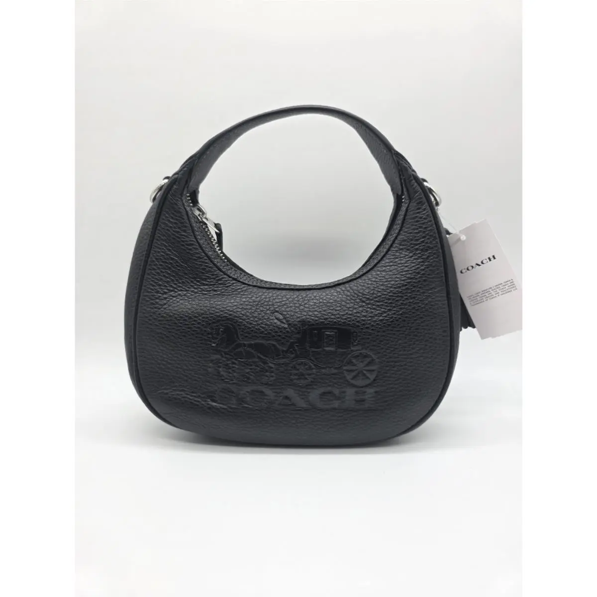 Coach Black Carmen Pebbled Mini Crescent Shoulder Bagzip Tassel Detachable Strap