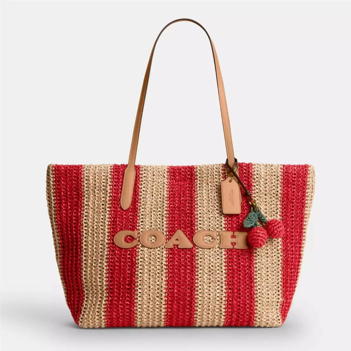 City Tote Bag with Stripes and Charm Straw Leather by Coach