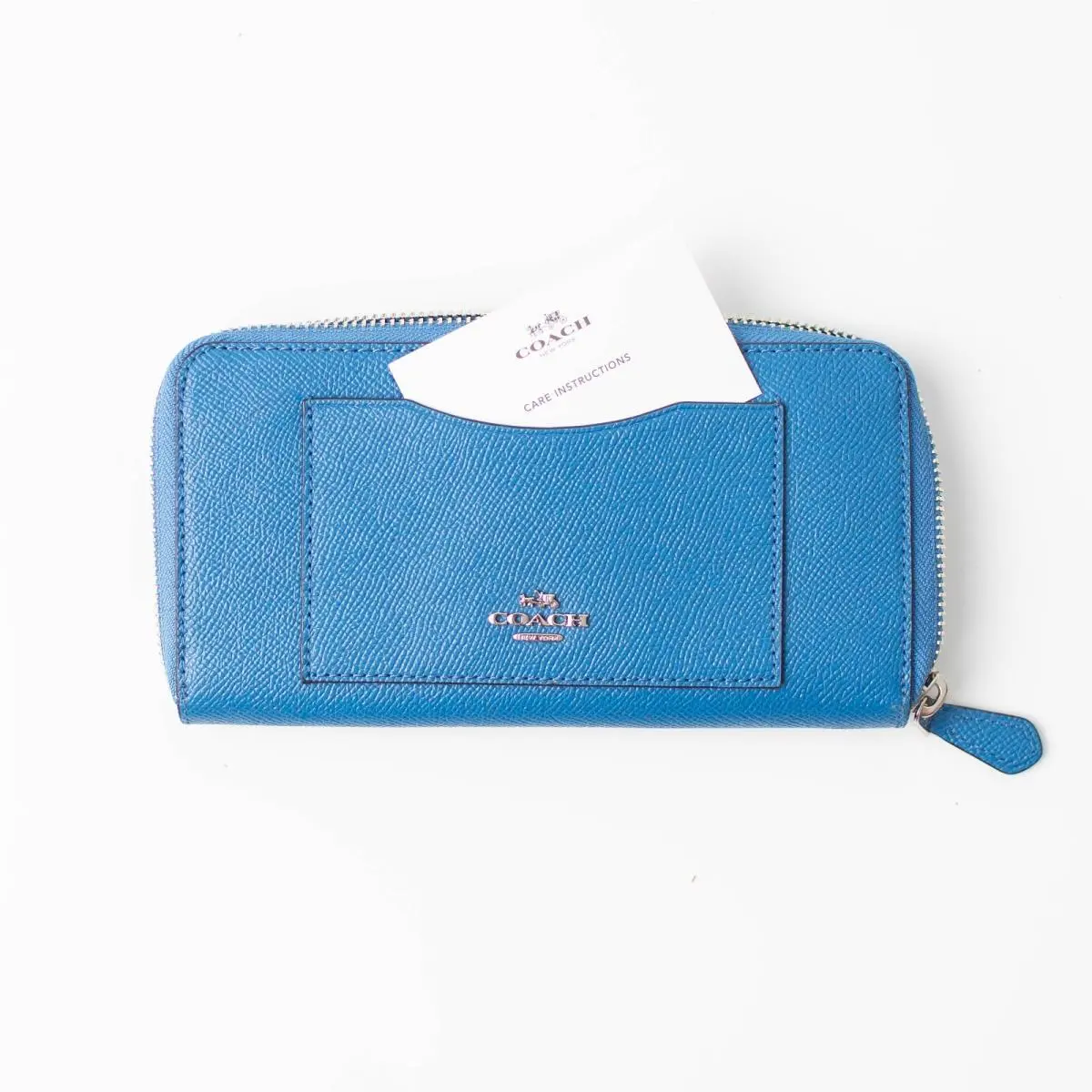 Blue Coach Long Zip Around Wallet Pebble Blue Leather
