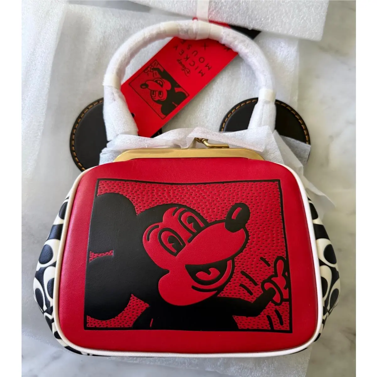 Coach Disney Mickey Mouse X Keith Haring Signature Kisslock Bag Red
