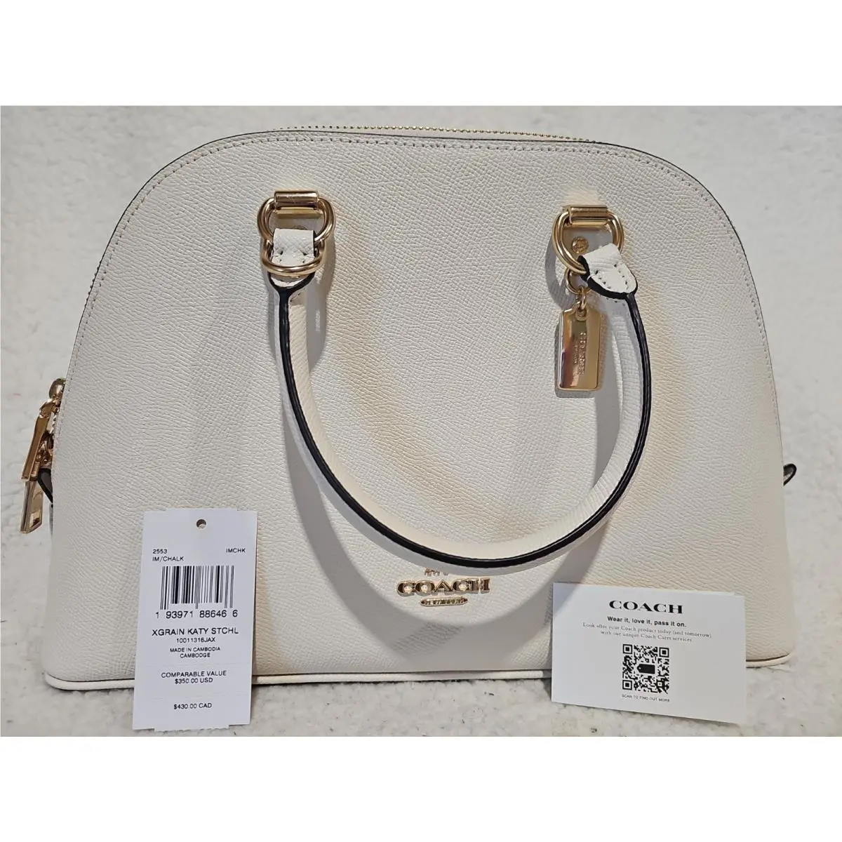Coach Xgrain Katy Satchel In Chalk Leather Canvas