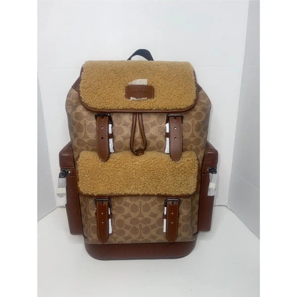 Coach Men’s Sprint Backpack in Signature Canvas Shearling–gunmetal/tan/vintage Brown