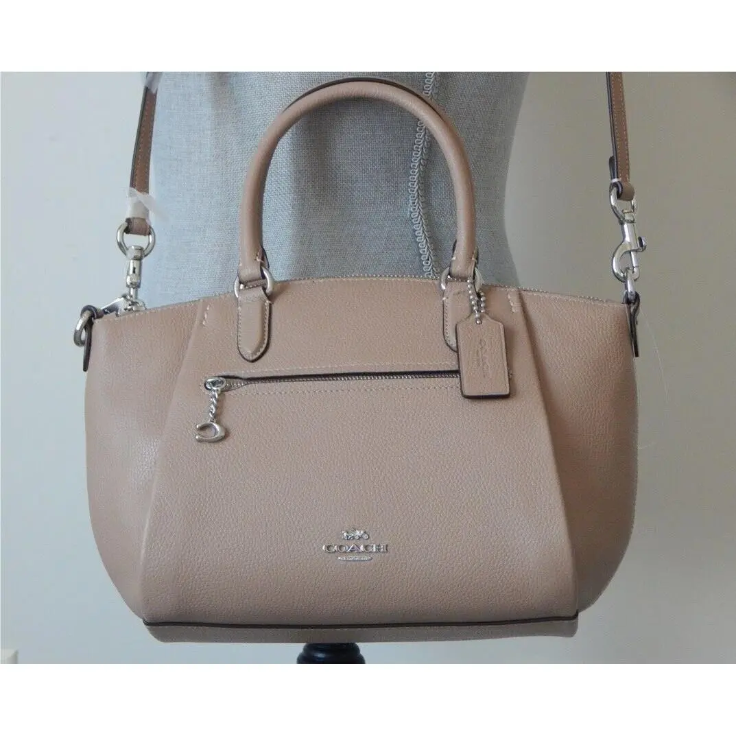 Coach Elise Pebbled Leather Medium Satchel Top Handle Bag in Light Taupe