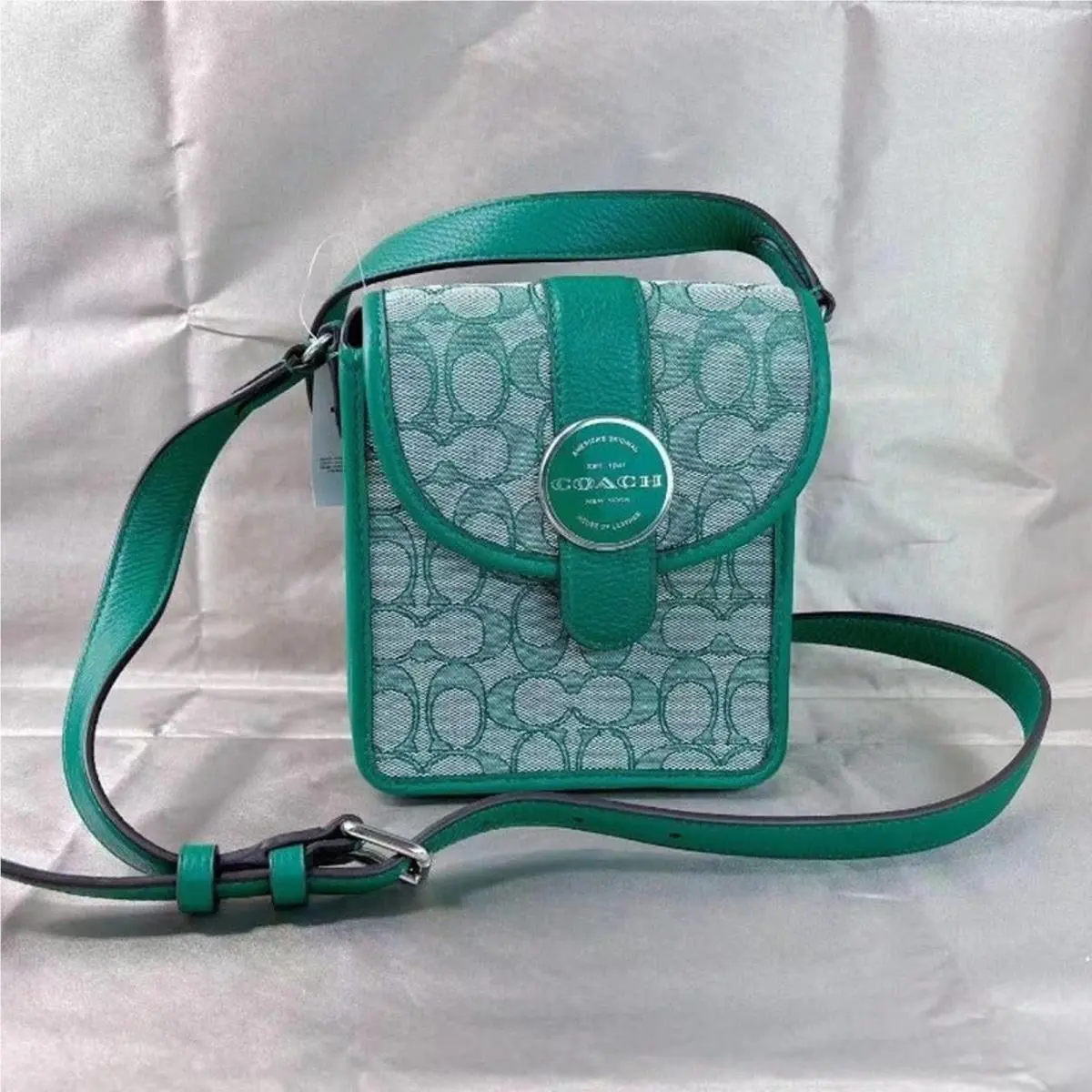 Coach C8321 North/south Lonnie Crossbody In Signature Jacquard In Green Signatur