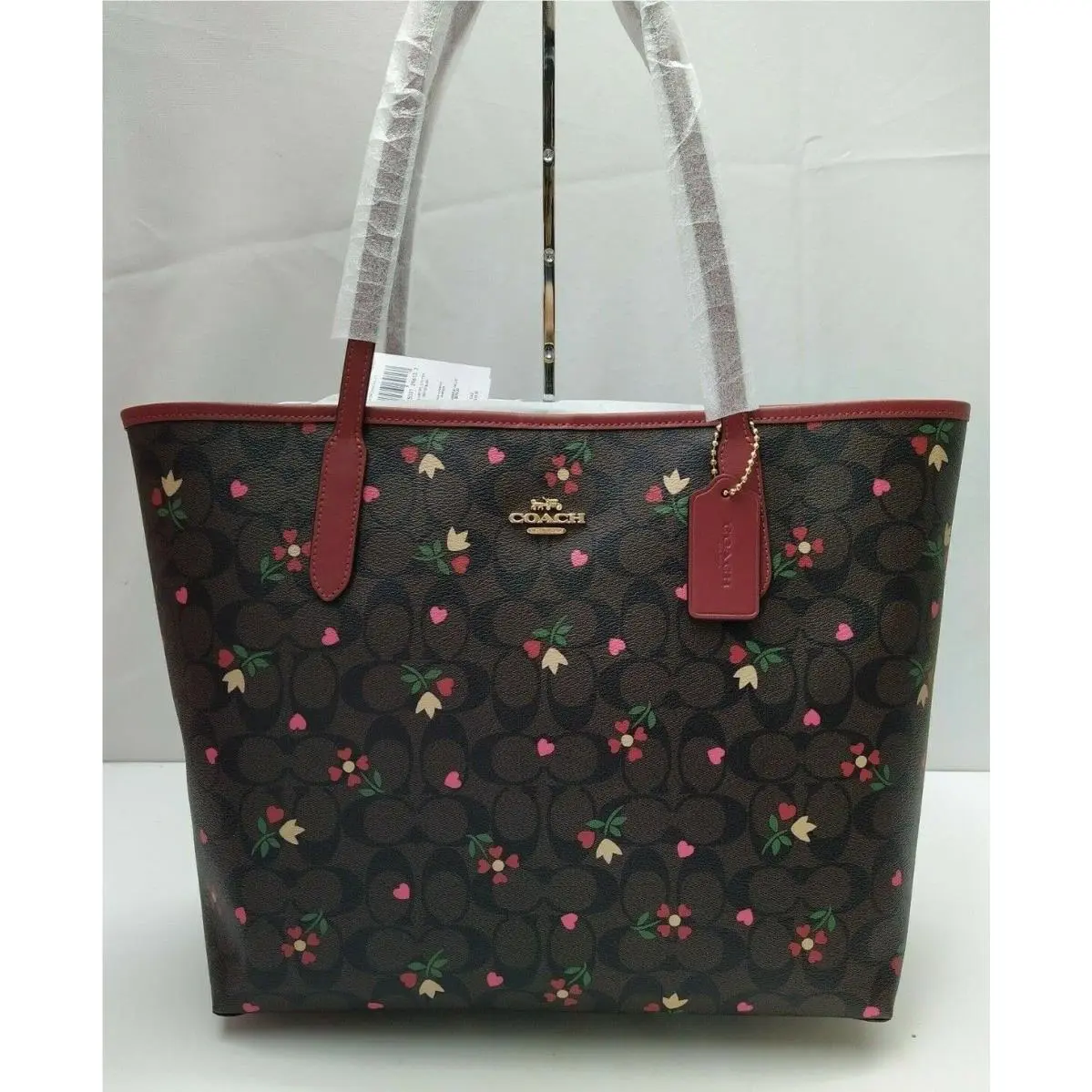 City Tote Signature Canvas W/ Heart Petal Print Tote Shoulder Bag by Coach