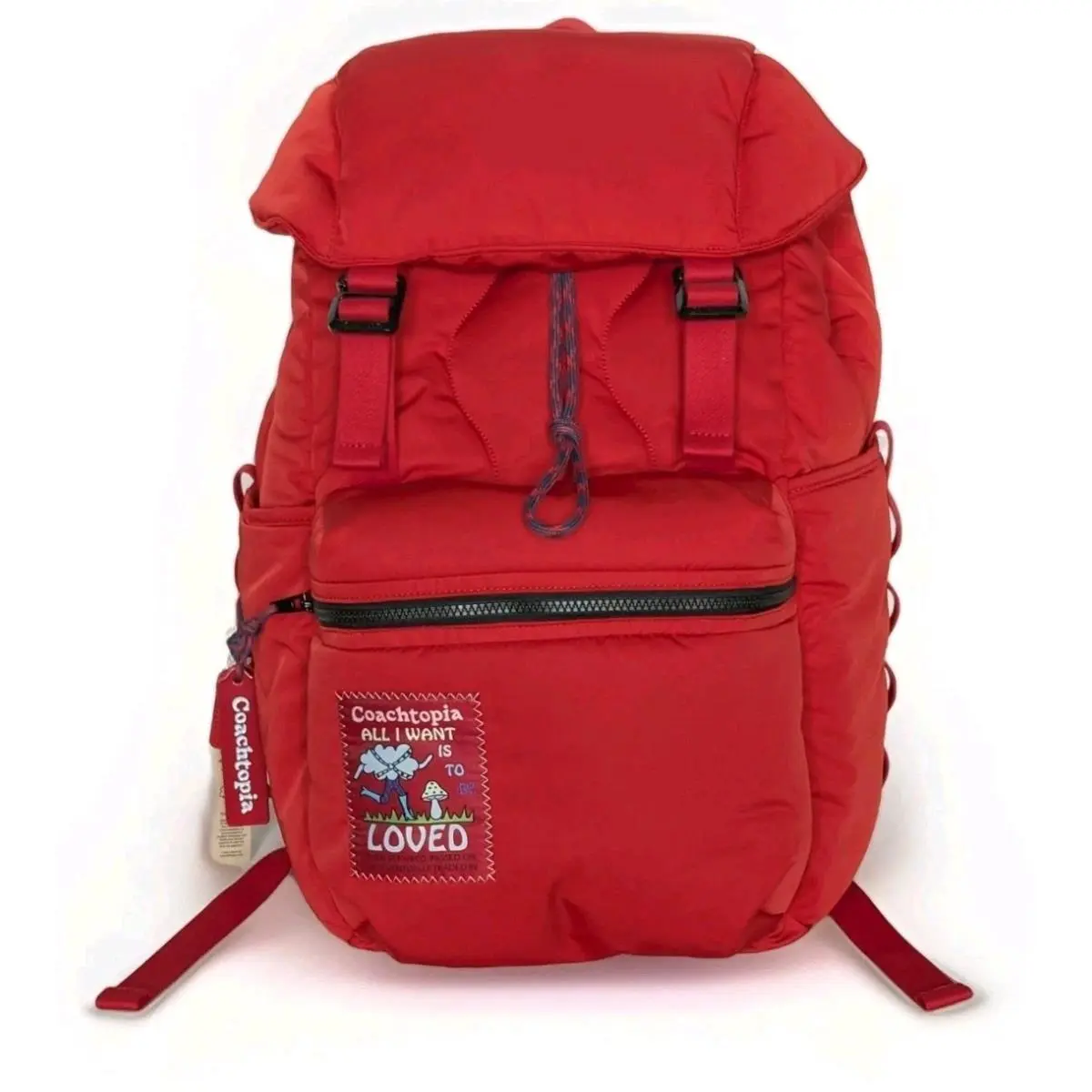 Coach Coachtopia Loop Backpack Large Red Embroidered All I Want Is To Be Loved