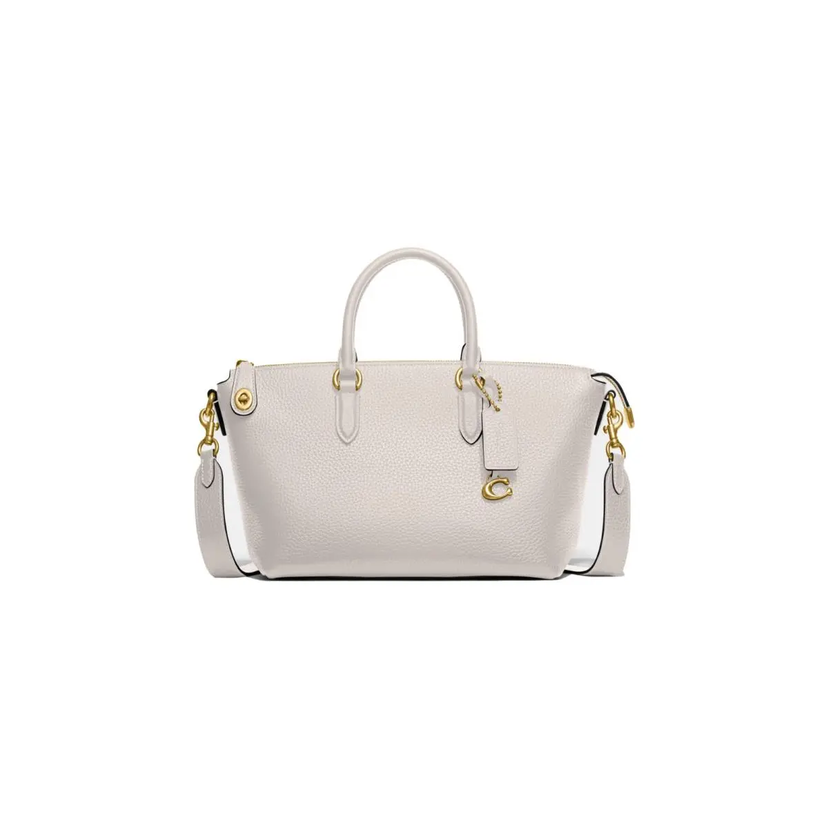Coach Cara Satchel Pebbled Leather - Zip Closure - Protective Feet - Chalk White