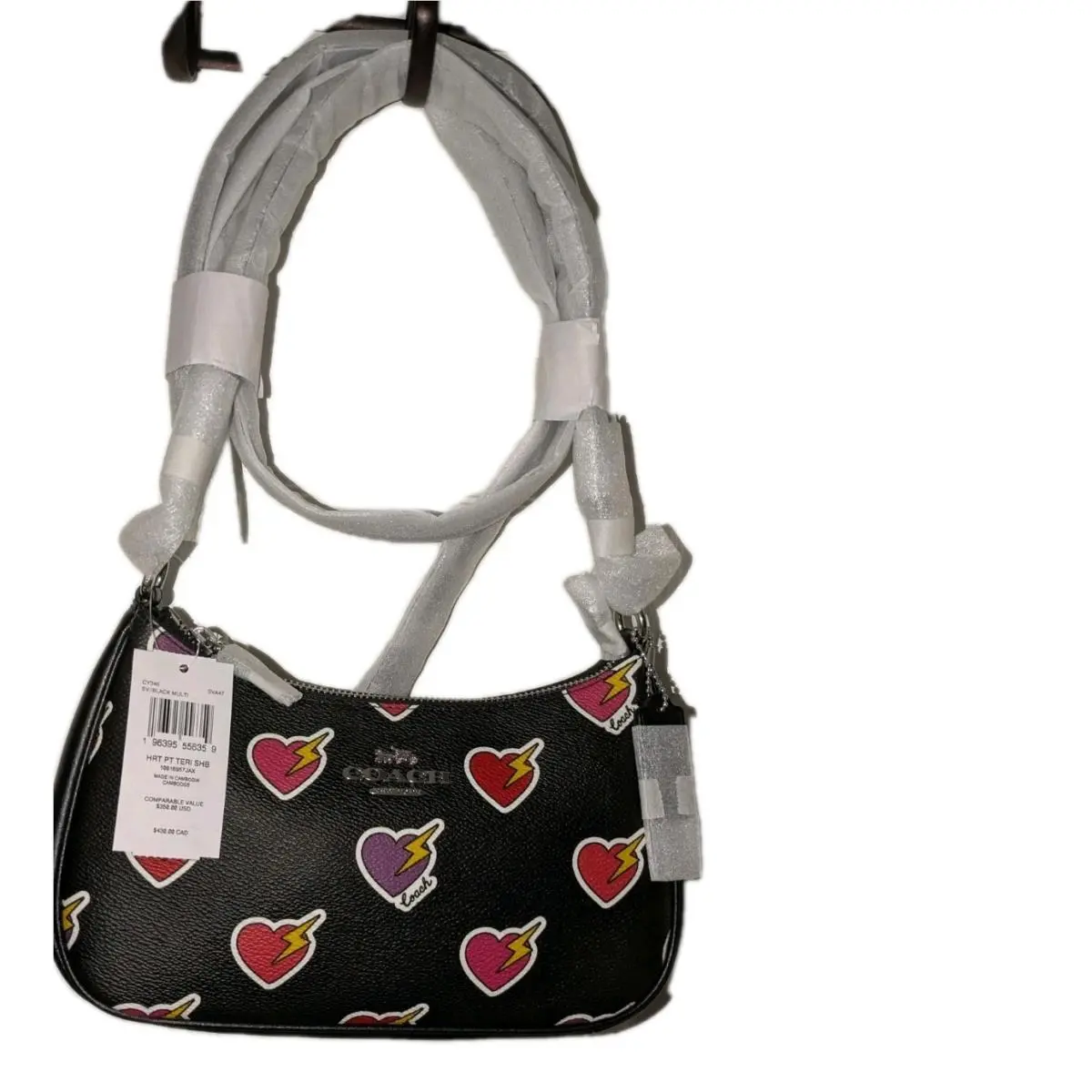 Coach Black Heart Printed Teri Shoulder Bag Small Size