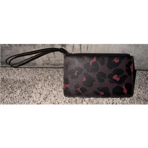 Wristlet Leopard Print Corner Zip Purple Oxblood Multi-color F38688 by Coach