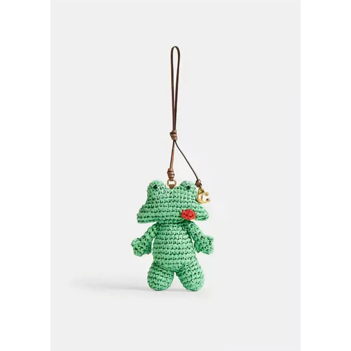 Straw Frog Bag Charm Green CER56 Keychain Leather Strap Woven by Coach